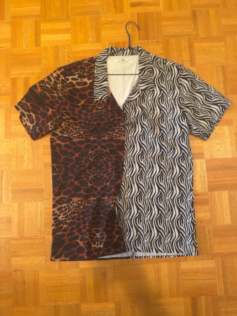 Men's Short-Sleeve Two-Tone Animal Print Shirt - Black, Brown